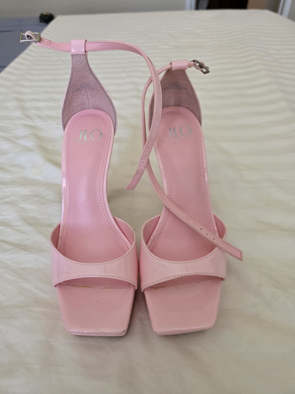 Jennifer Lopez Pink Patent Platform Ankle-Strap Heels